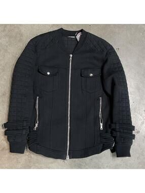 Balmain biker sweater jacket aw2017 black cotton qulited